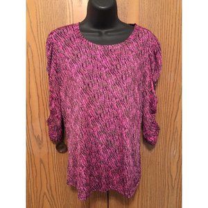 Toni Morgan Blouse Womens Size S 3/4 Sleeve Pink Black Beads Stretchy Top